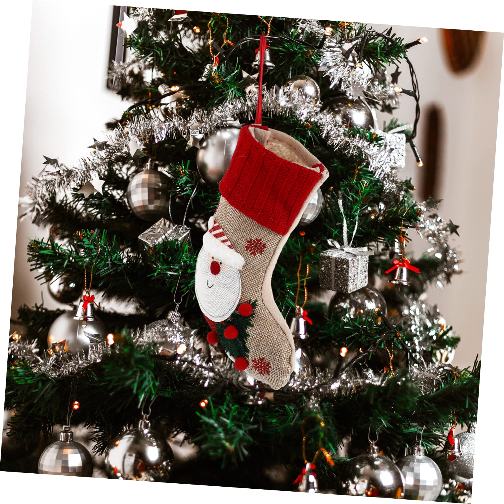 Zerodeko 6 Set Calza di Natale Calze di Natale Appendiabiti Gonfiabile Decorazione Arredamento Juta Sacchetti di Iuta Natalizi Peluche Sospeso Calze per Gnomi Biancheria 2 Pezzi * 6