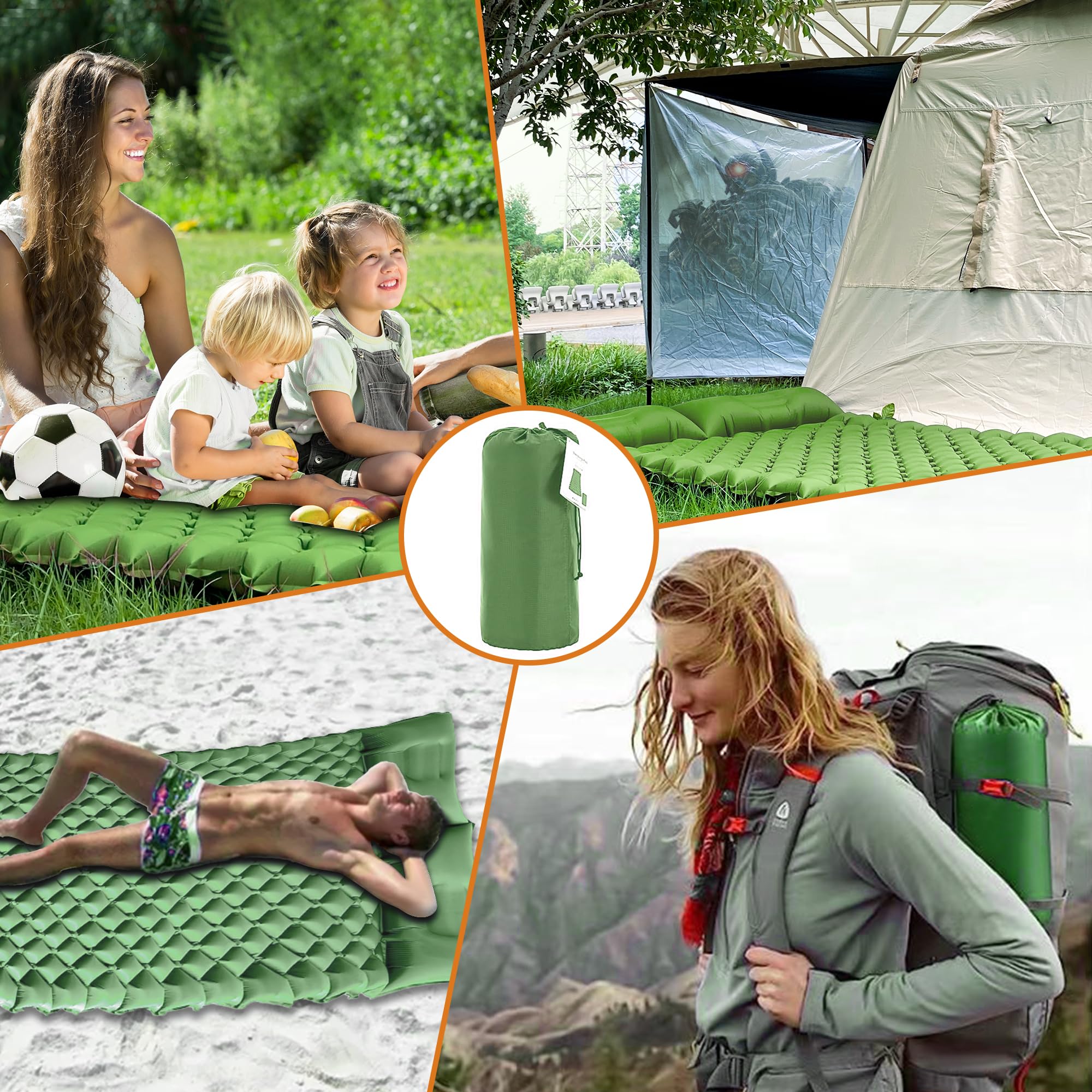 Matelas Camping Autogonflant - 195x70x10 Cm - Pompe à Pied Intégrée - Double Face - Connexion Double - Nylon 50D - 850g