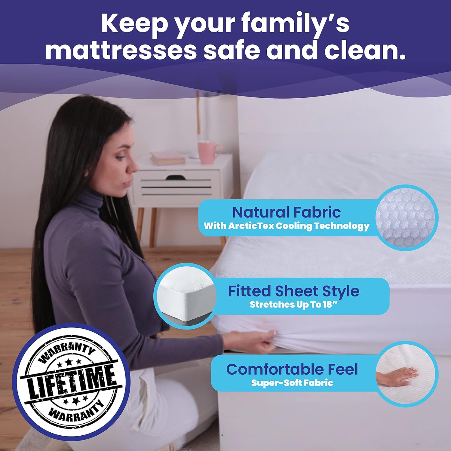 Queen Size Waterproof Cooling Mattress Protector by Slumberfy - Premium Skin-Safe Cover, Natural Fabric with ArcticTex Technology, Noiseless Quilted Mattress Cover – 60x80 in. - Image 3