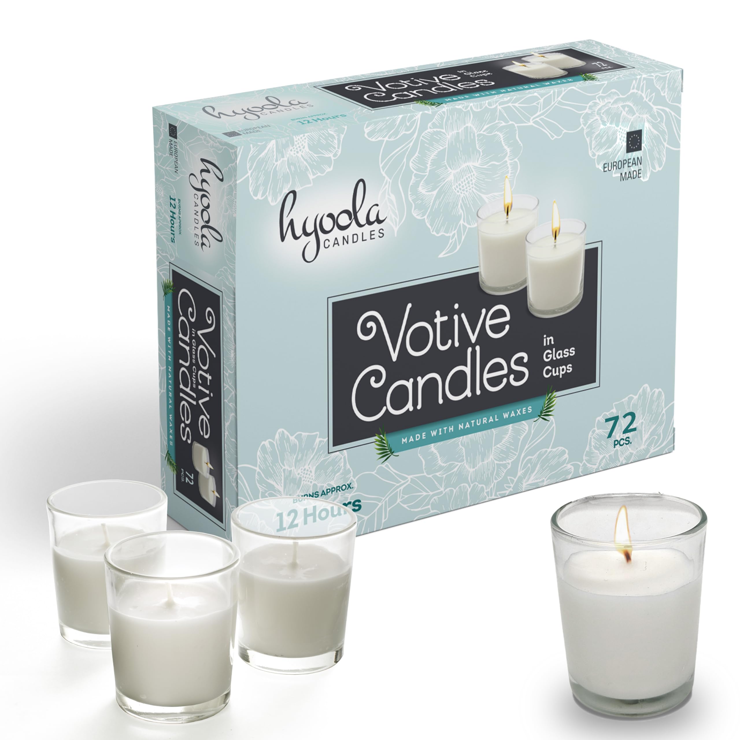 Hyoola Biała Świeca w Szkle - Świece Dekoracyjne 72 Sztuk - Votive Candles 12 Godzinny Czas Spalania - Wotywna Świeca Bezzapachowa - Świeca w Szkle Dekoracja