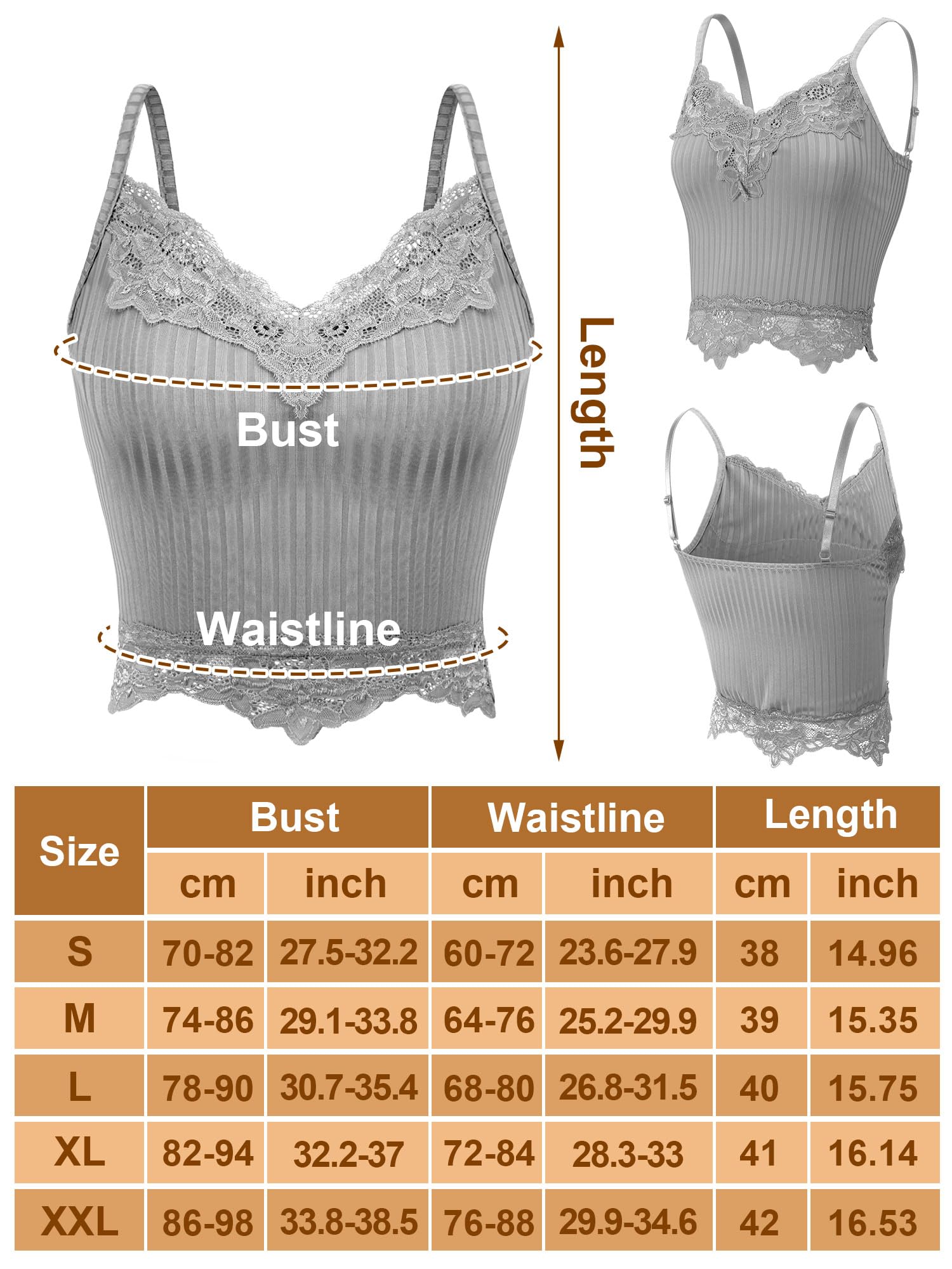 Geyoga 8 Canotte Corte in Pizzo Canottiera Y2K Donna Scollo a V Top Corto a Costine in Patchwork Cami Top