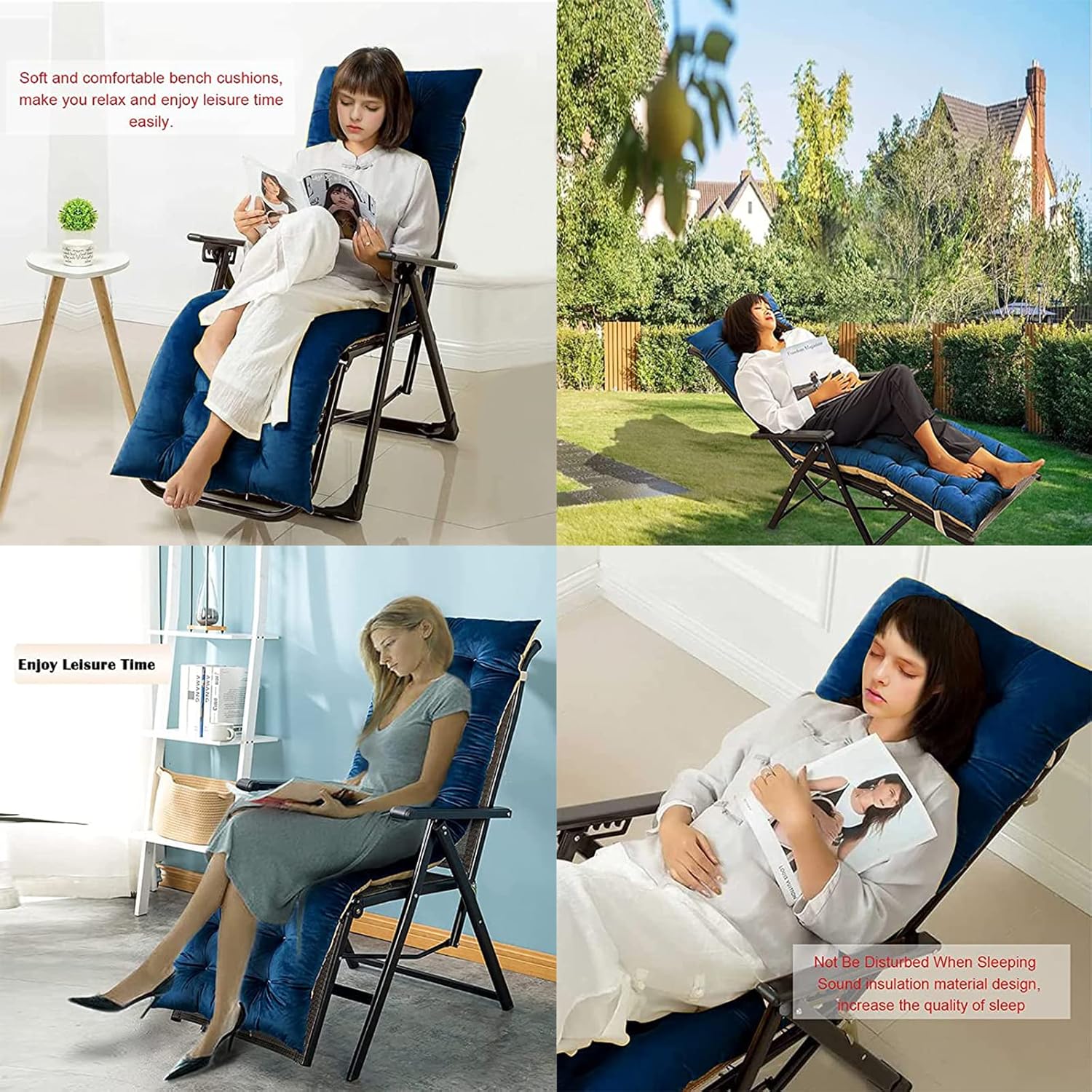 Thickened Lounge Cushion,Velvet Washable Patio Chair Cushions Indoor Outdoor Rocking Chair Cushion Velvet Lounge Chaise Cushion (Blue 68 * 22 * 4in)