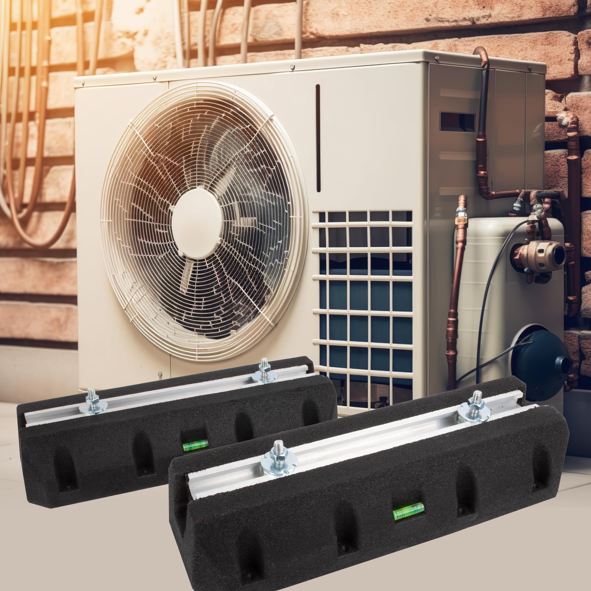 Bodenkonsole Dämpfungssockel für Klimaanlage und Wärmepumpe Antivibrationsfüße aus Gummi mit Wasserwaage UV-beständig 400kg belastbar (450 mm) Schwarz