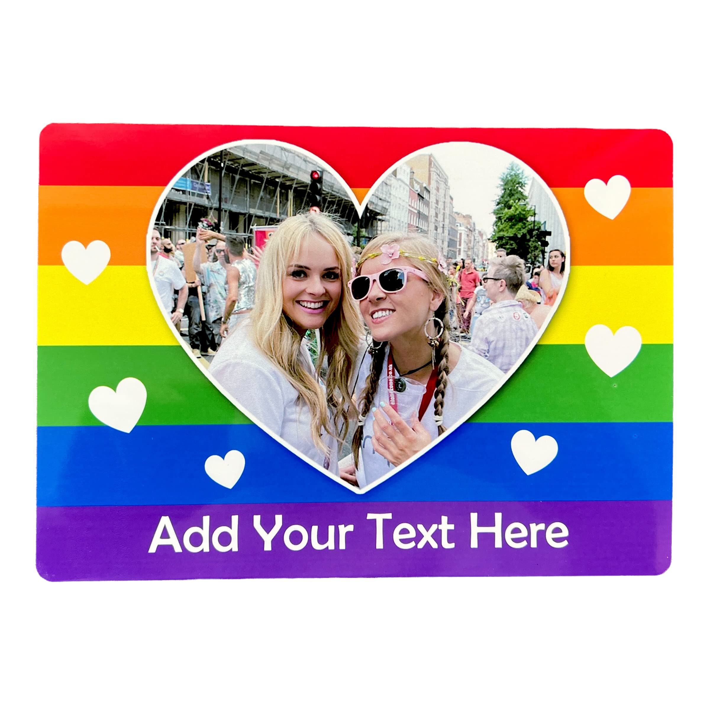 ShopQuality4U Personalised Gay Pride Flag Heart Border Picture and Text Sign - A4 Printed Metal Sign wall art 30.5cm x 20cm (305mm x 200mm) 8 x 12 Pride Heart Add Picture and Any Text