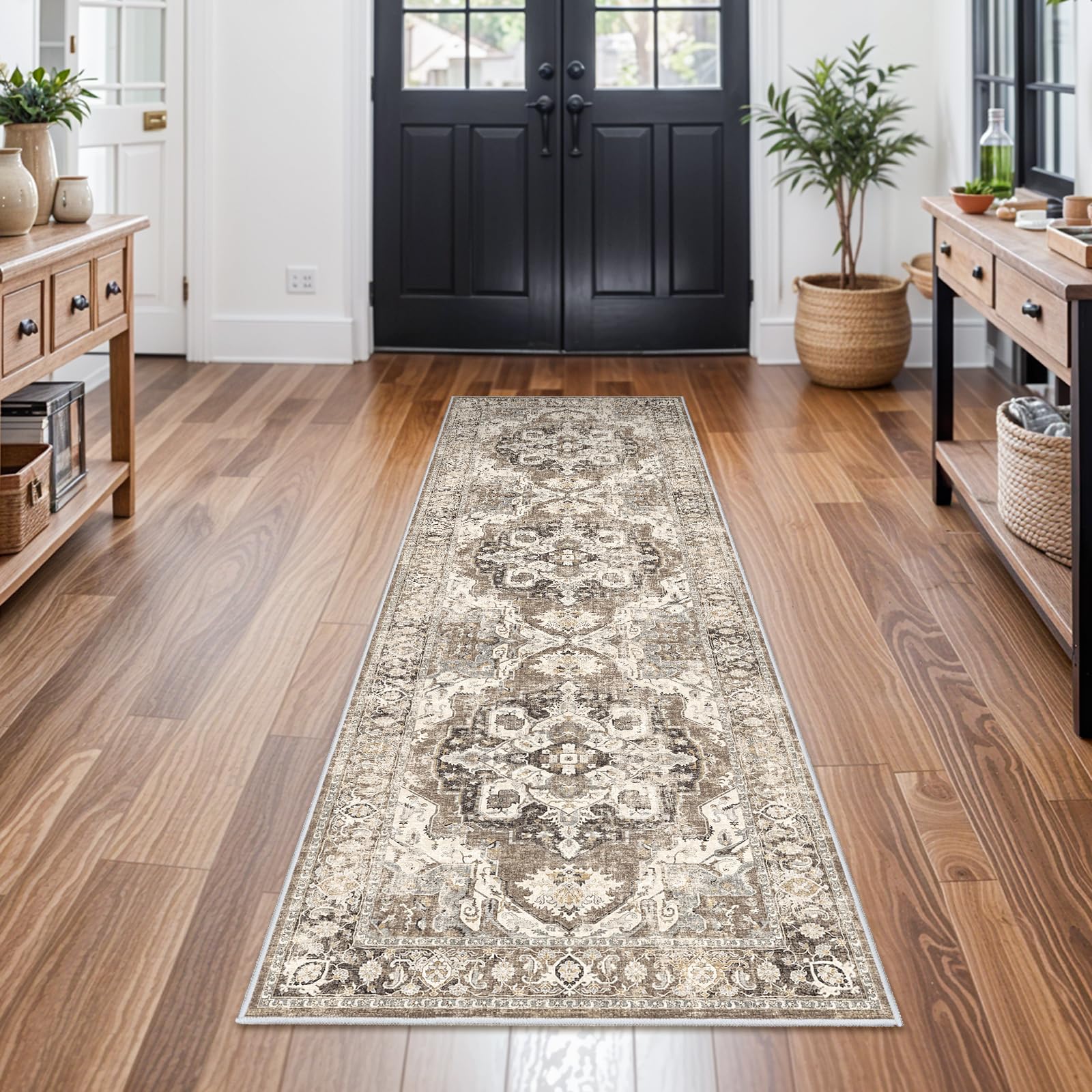 Washable Hallway Runner Rug 2x6: Soft Kitchen Rug Non Slip Rug Runner with Rubber Backing for Living Room Bedroom Bathroom Non Shedding Farmhouse
