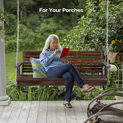 Miniatura 6 de VINGLI Columpio resistente de 880 libras para patio, porche, pintura de poliuretano, silla colgante con cadenas de seguridad ajustables, columpio de