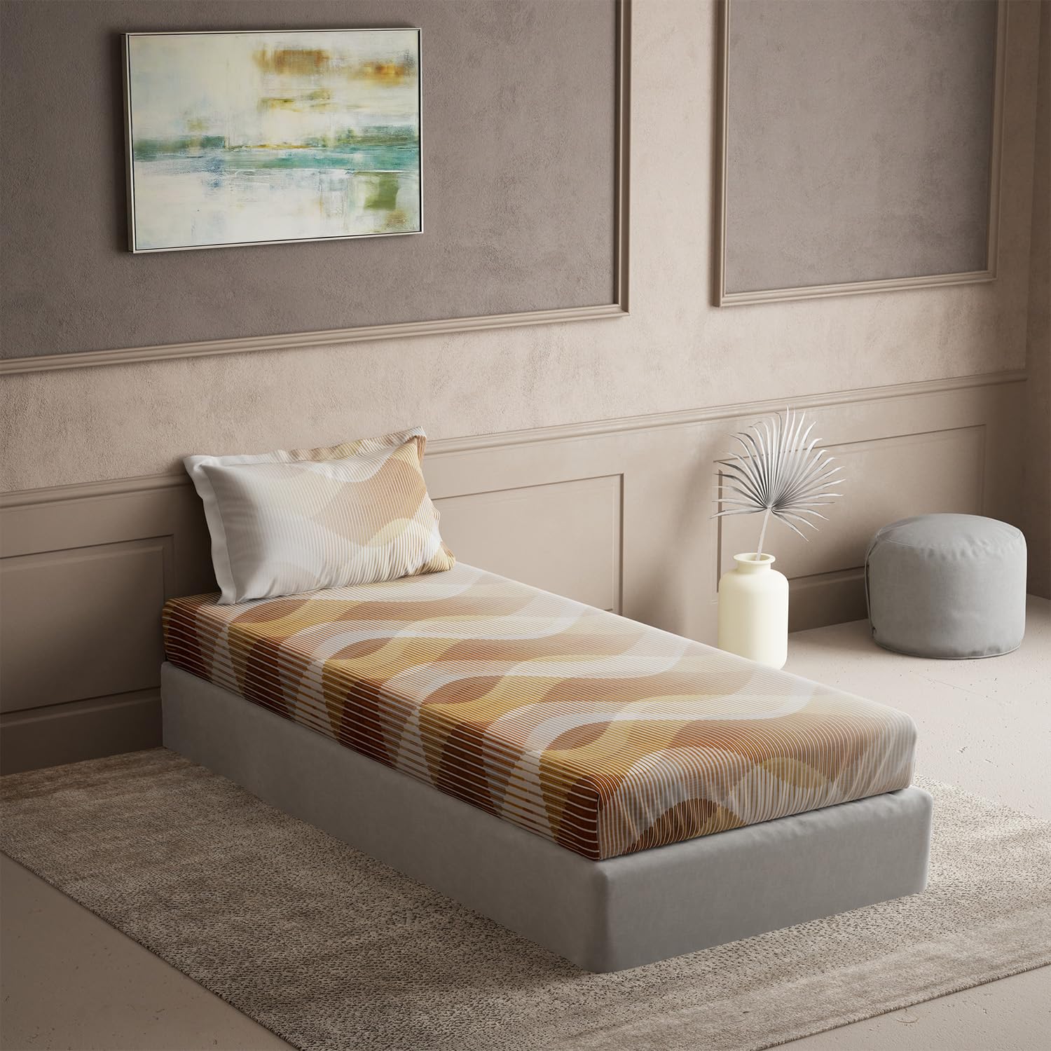DDECOR Live beautiful Cotton Single Bed Sheet Set with 1 Pillow Covers (152 CM X 224 CM, Brown) Digital Print Contemporary 145TC GSM-image-46