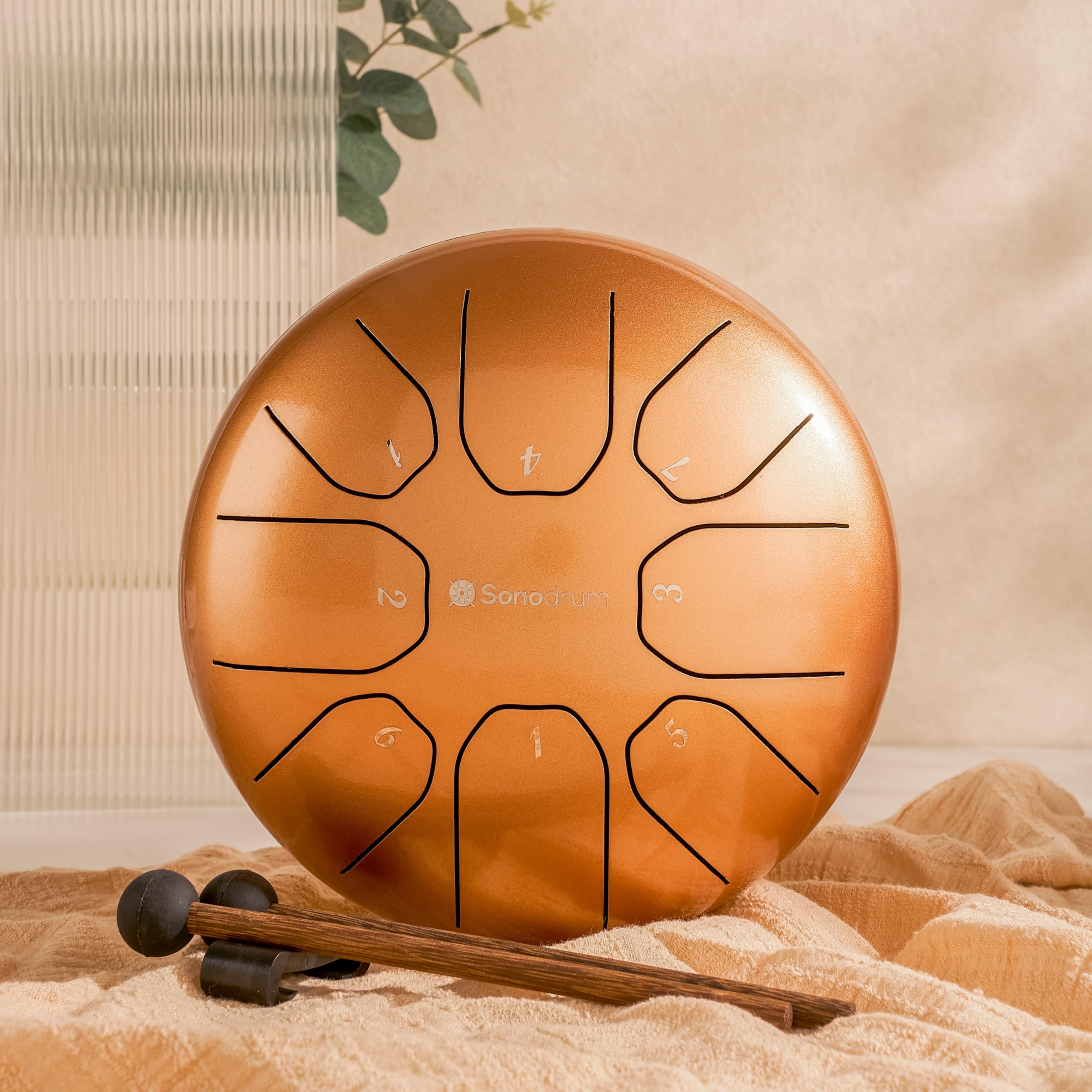 Zungentrommel "Standard" C - Dur in Gold - 20 cm klein mit 8 Tönen - Steel Tongue Drum inkl. Liederbuch, Schlägel, Fingersticks und Tragetasche - Notenlesen nicht nötig, einfach zu spielen.