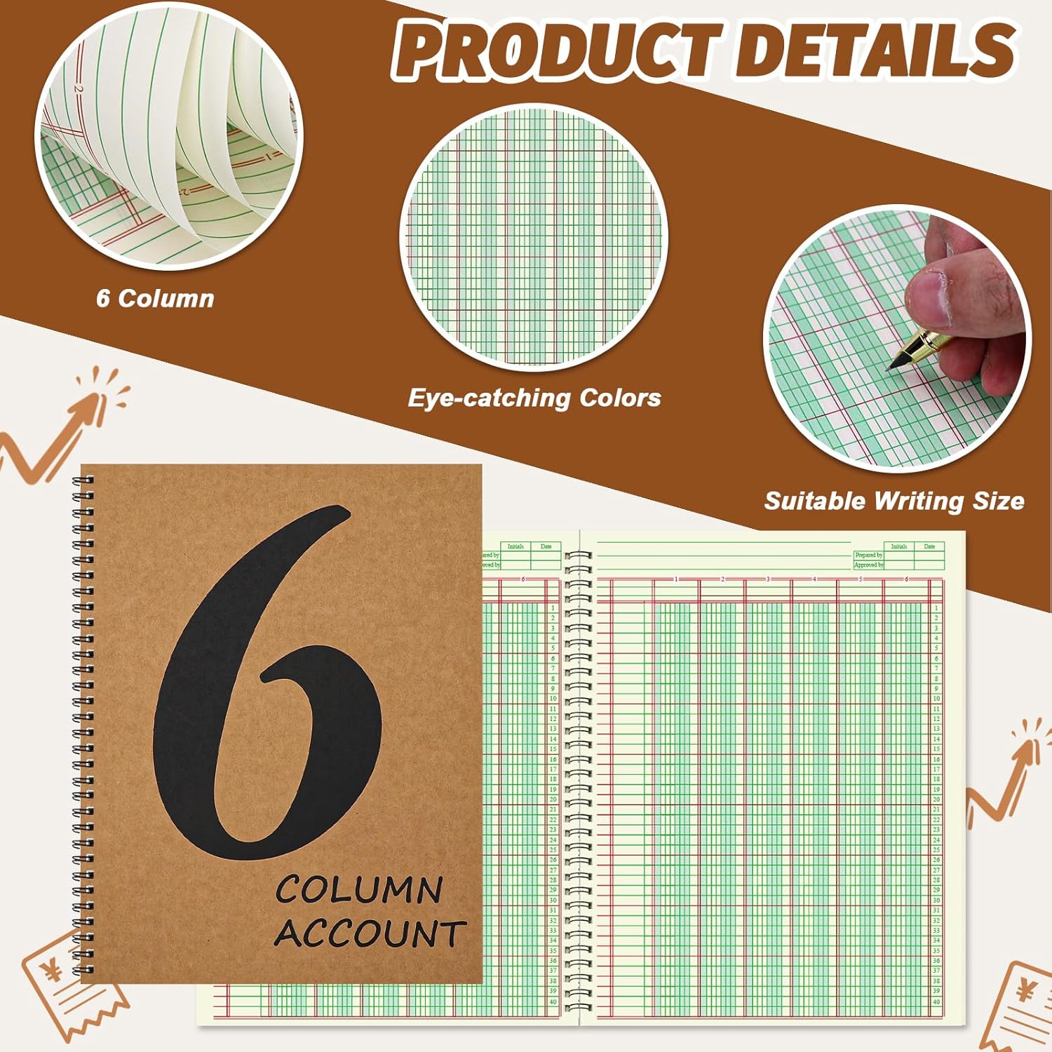 6 Column Ledger Book Columnar Pad Analysis Pad 6 Columns Accounting Logbook Columnar Pad Notebook Ledger Book Spiral 80g 100 Pages 8.5X11 Inch Accounting Notebook for Small Business Personal Use image 3
