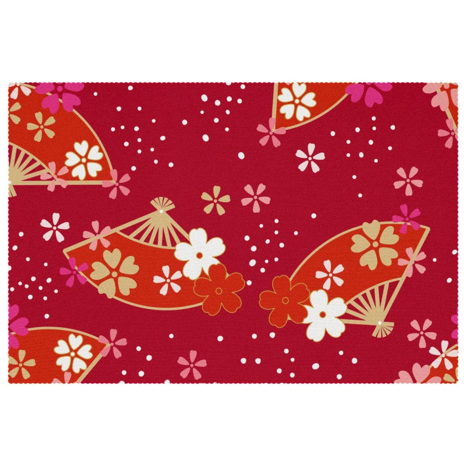 Sets de table japonais fleur de cerisier rouge : lot de 6 tapis de table haute résistance