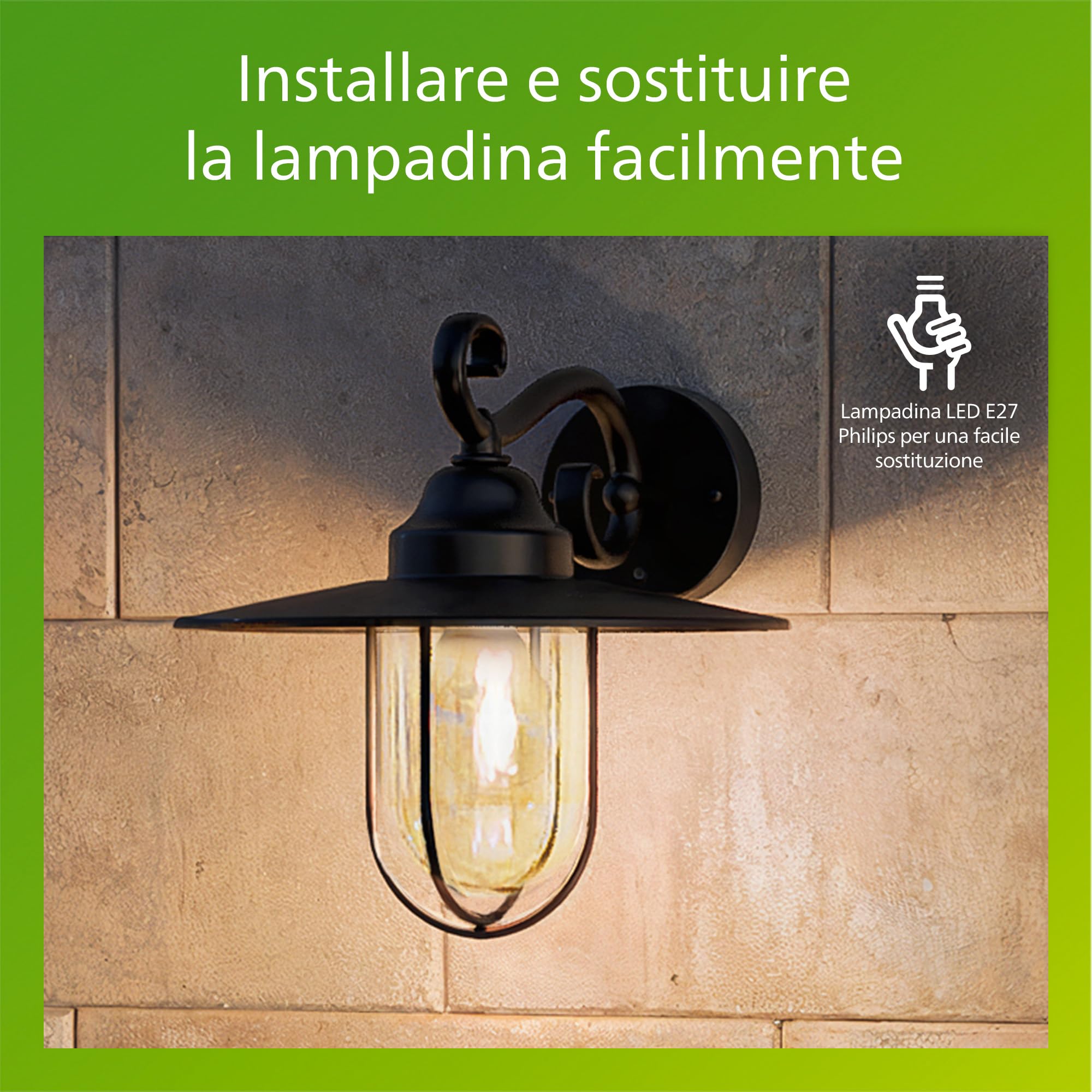 Philips Pasture Applique LED, Lampada da Esterno, Resistente a Intemperie IP44, Durevole, Alluminio, Design Classico, Nero, Lampadina E27 Venduta Separatamente