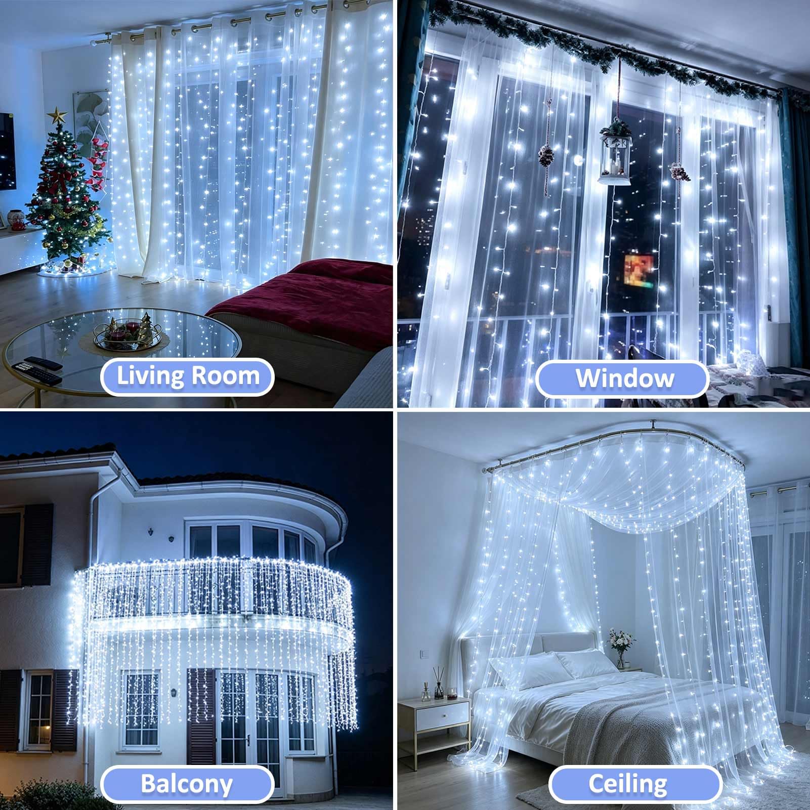 Cozymeow 2 sztuki światełek na zewnątrz wodospad 600 diod LED 6 x 3 m