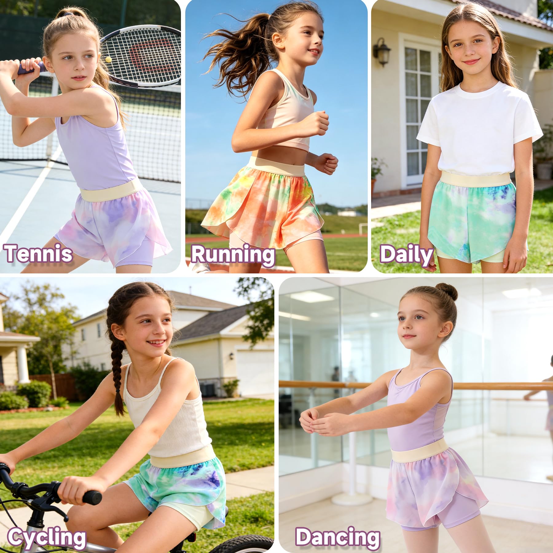 Pantalones Cortos para Niñas, 2 en 1 Secado Rápido Deportivo Pantalón Corto con Falda y Forro Cintura Elástica Suaves Cómodas Verano Casual Deporte Shorts para Tenis Baile Ciclismo 5-13 Años