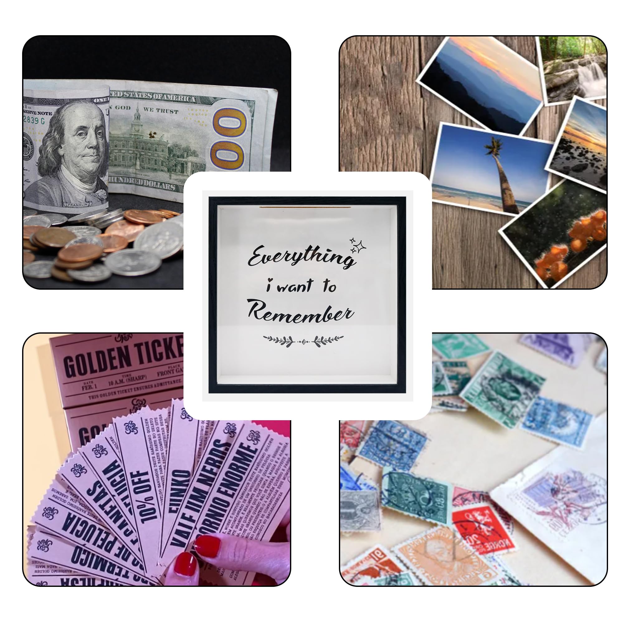 GraduationMall 11.5x11.5 Archive Box Frame,Travel Memory Box Shadow Box with Slot for Tickets Keepsake Box Black - Image 4