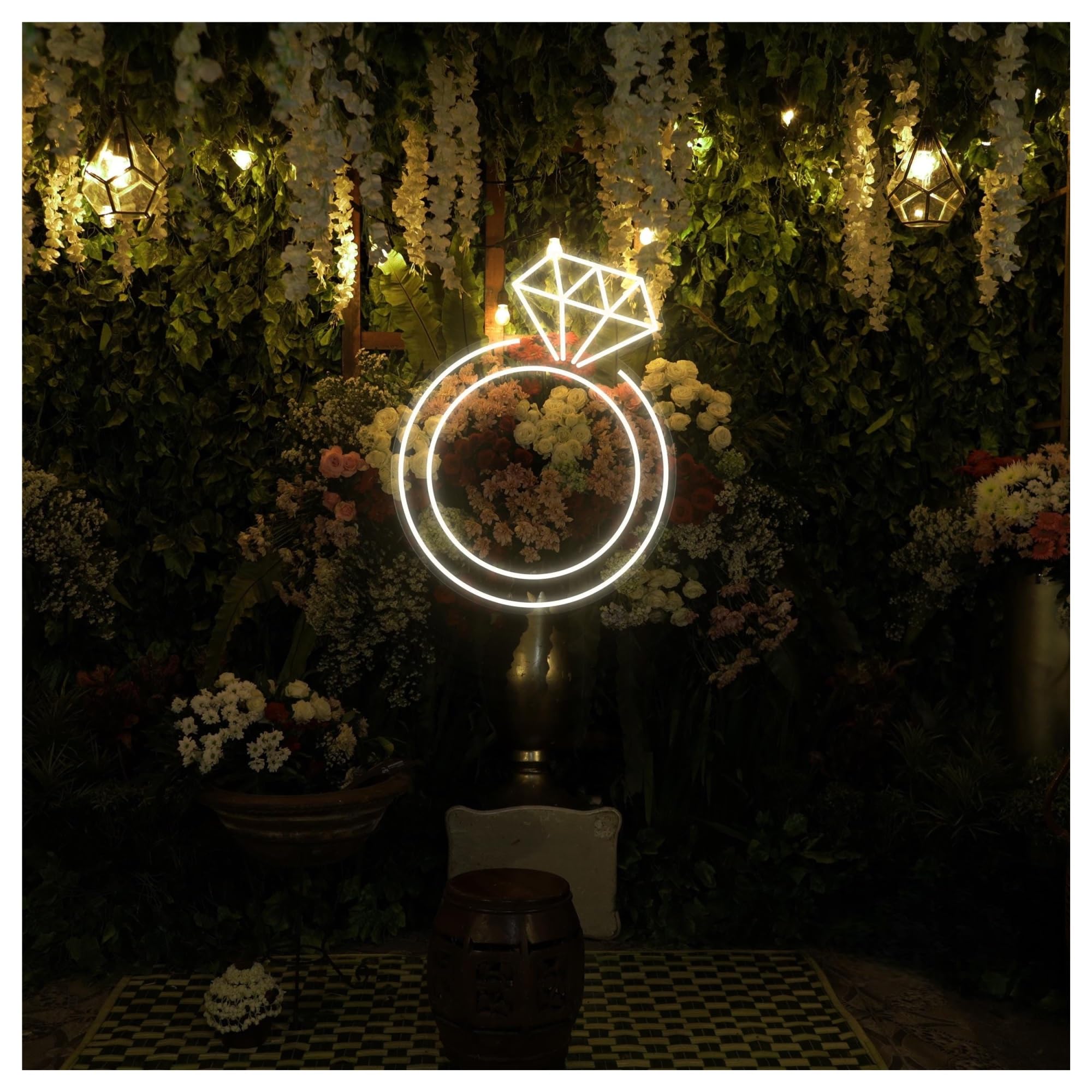 Wiszące neony artystyczne Neonowa Tablica Z Obrączką Ślubną, Ręcznie Robiona, Idealna Do Dekoracji Ścian W Domu, Regulacją Jasności, 46cm(Warm white)