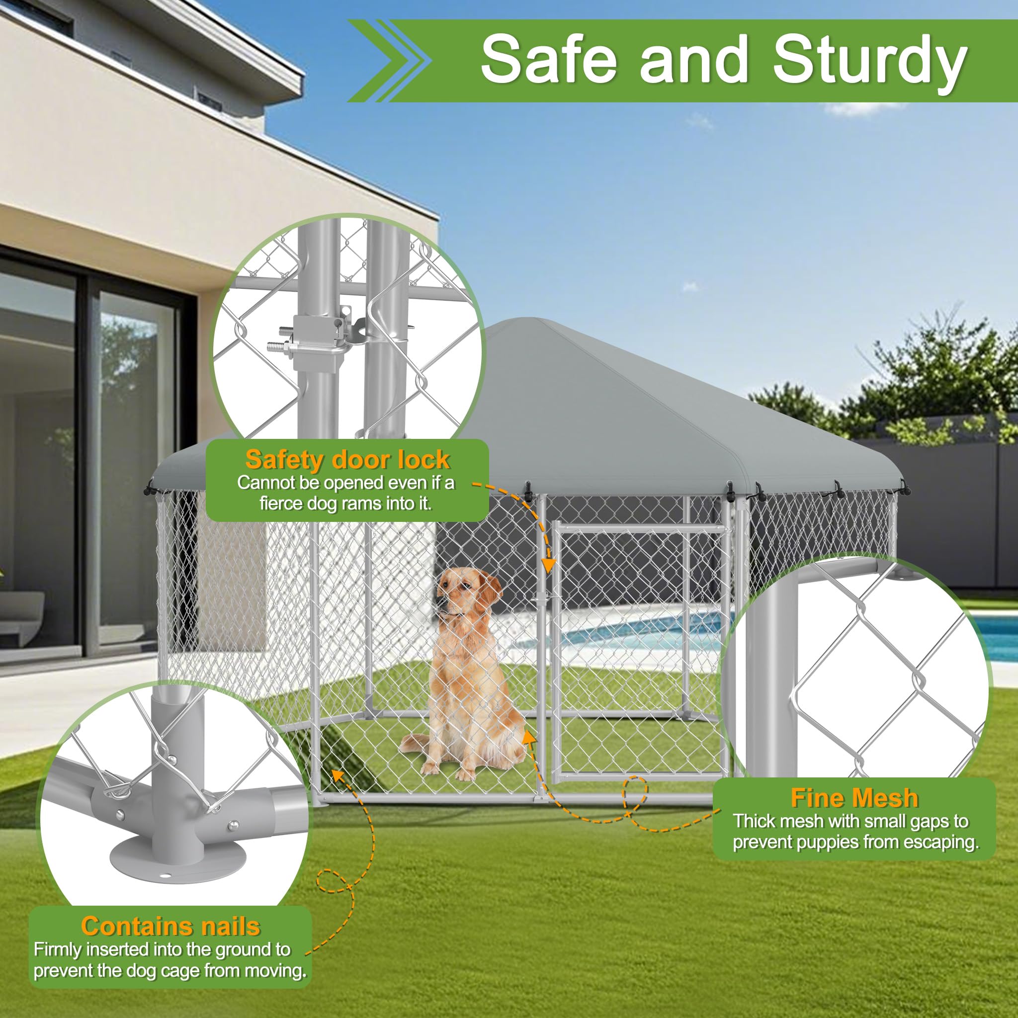 FIVMEN Cuccia per cani da esterni 280x250x165 cm acciaio zincato con porta bloccabile