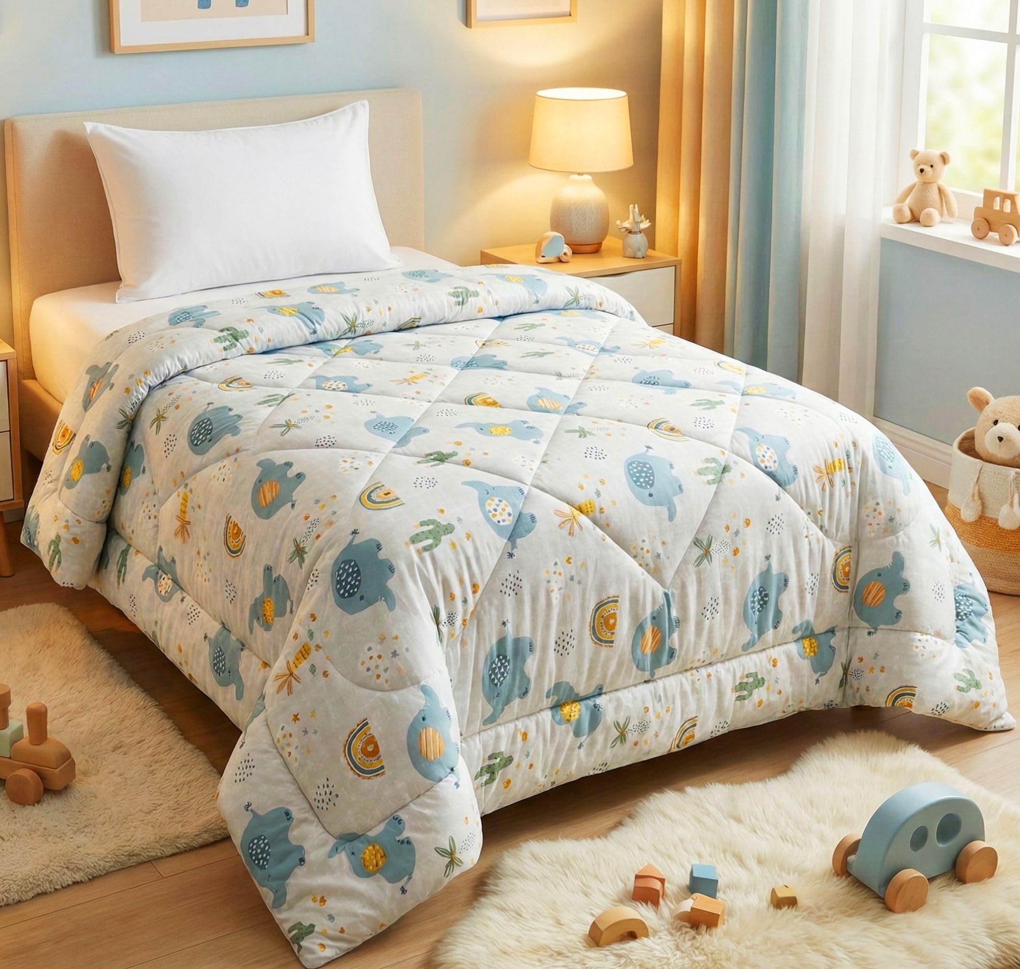 VAS COLLECTIONS 180 GSM Microfiber Reversible AC Comforter | Kids Printed Winter Quilt/Duvet for Single Bed | Soft Warm Cozy Blanket | Size 58 x 86 Inches (147 x 218 cm) (Kid_Elephant_Print)-image-13