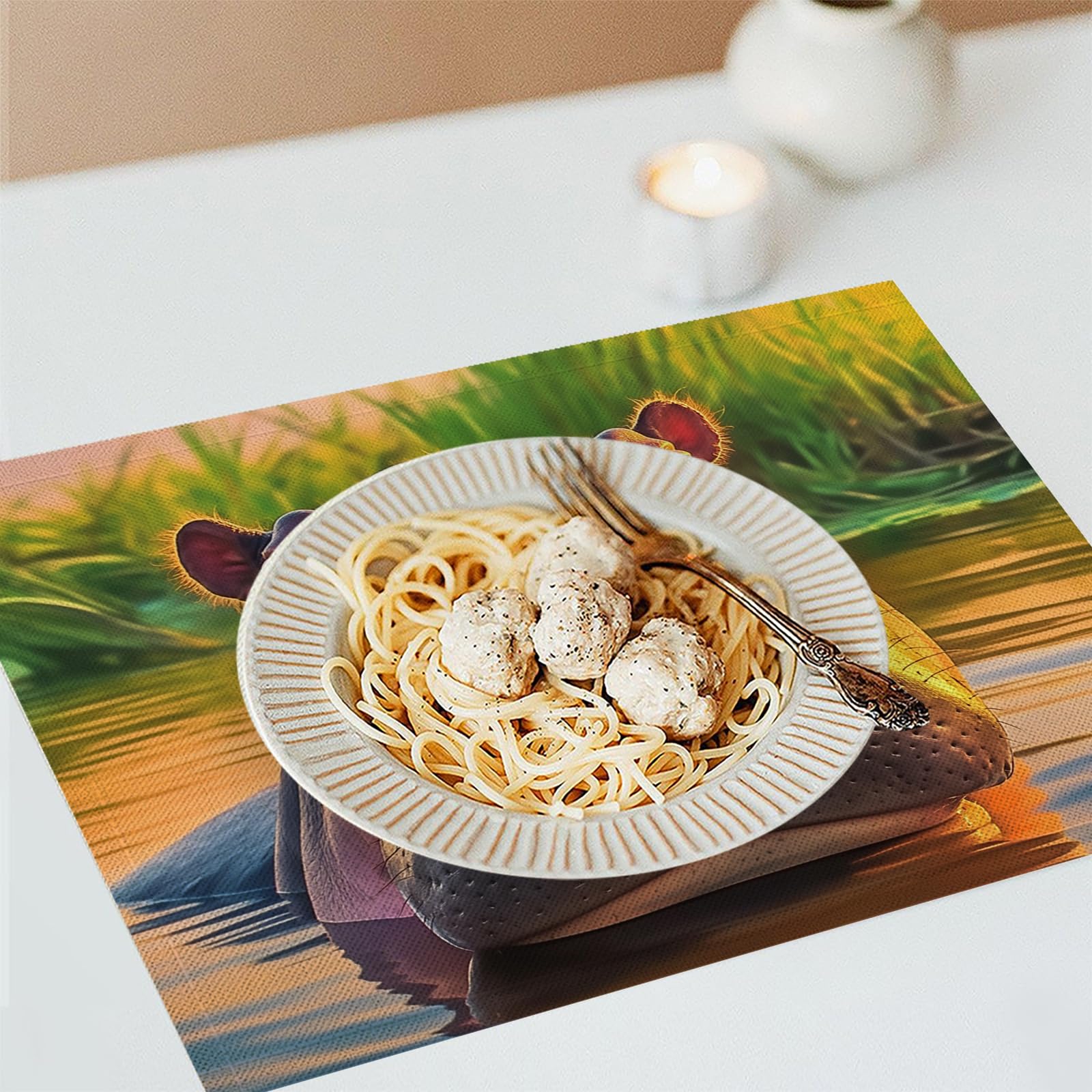 Set di 8 Tovagliette Americane Lavabili Cotone Lino Animale - Tovaglietta Americana Stoffa Resistenti al Calore Durevole Ippopotamo africano- per Colazione Pranzo