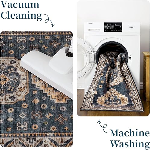 Miniatura 3 de IMINROME Alfombra vintage de 8 x 10 pies para sala de estar, alfombra de piso envejecida, estilo bohemio, oriental y oriental lavable a máquina,