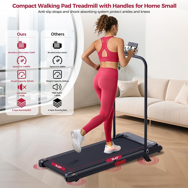 Small Treadmill for Home, Walking Pad Treadmill with Incline and Handle Bar image 4