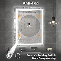 Vista 4 de pickpiff Espejo LED para baño, espejo de pared de 32 x 24 pulgadas con luces, espejos de maquillaje de baño antivaho con 3 colores, regulable