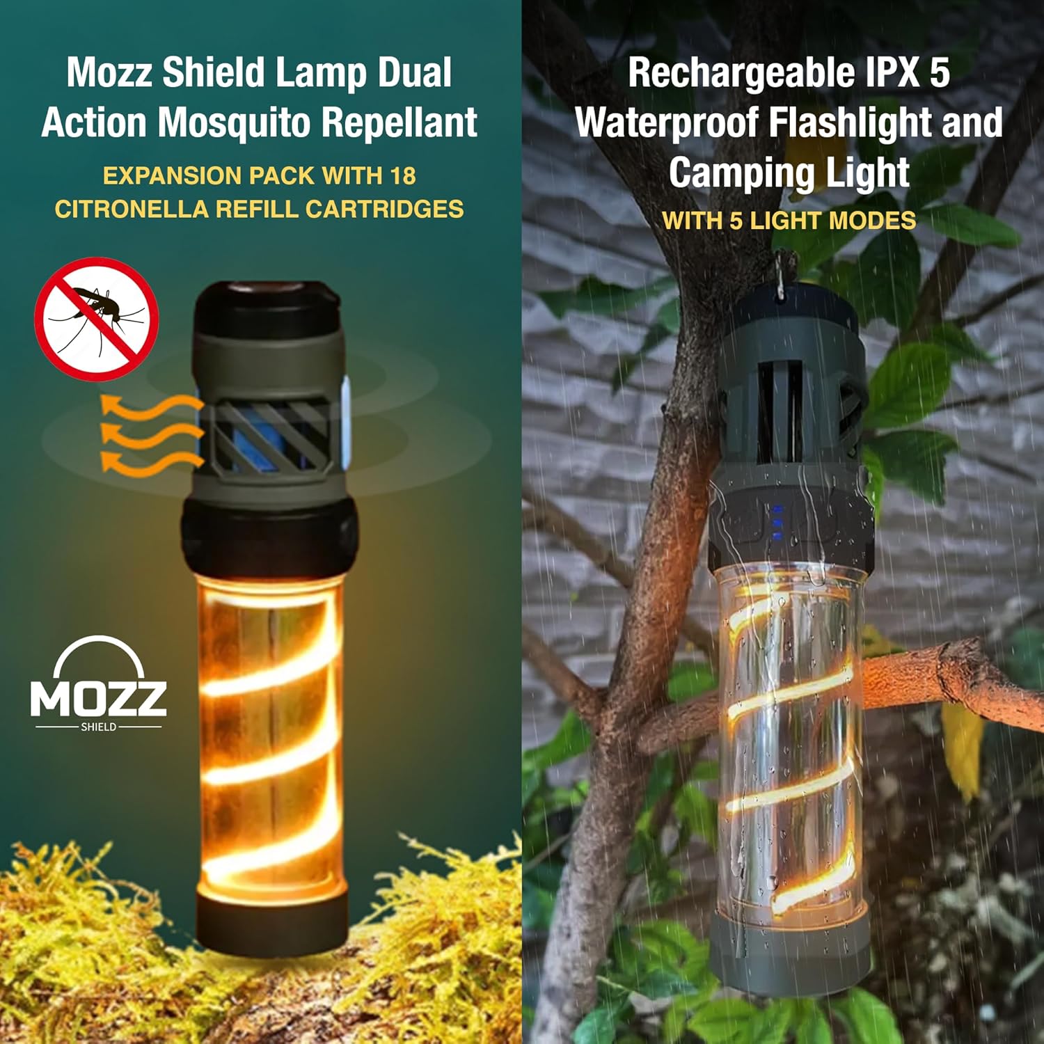 Mozz Shield Mosquito Repellent Outdoor Lantern Flashlight USB-C Rechargeable Camping Light with Citronella Mats Magnetic Base Tripod Waterproof for Patio Yard Travel Emergency Use