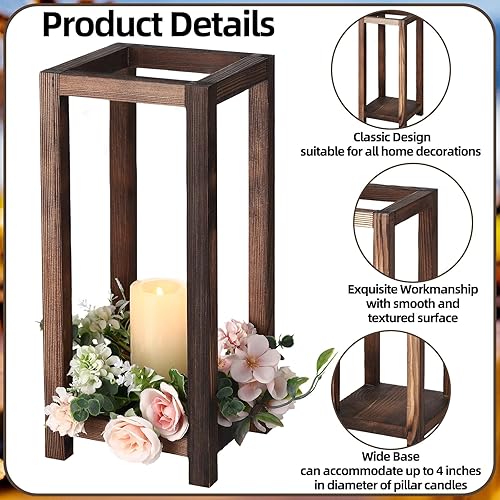 Miniatura 4 de Qunclay 12 faroles de madera para bodas, candelabros rústicos integrados para decoración de mesa, farol de granja para chimenea y boda (12.99