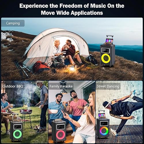 Miniatura 8 de Altavoz inalámbrico Bluetooth con woofer de 10 pulgadas y potencia máxima de 500 W, máquina de karaoke con 2 micrófonos, sistema PA portátil con