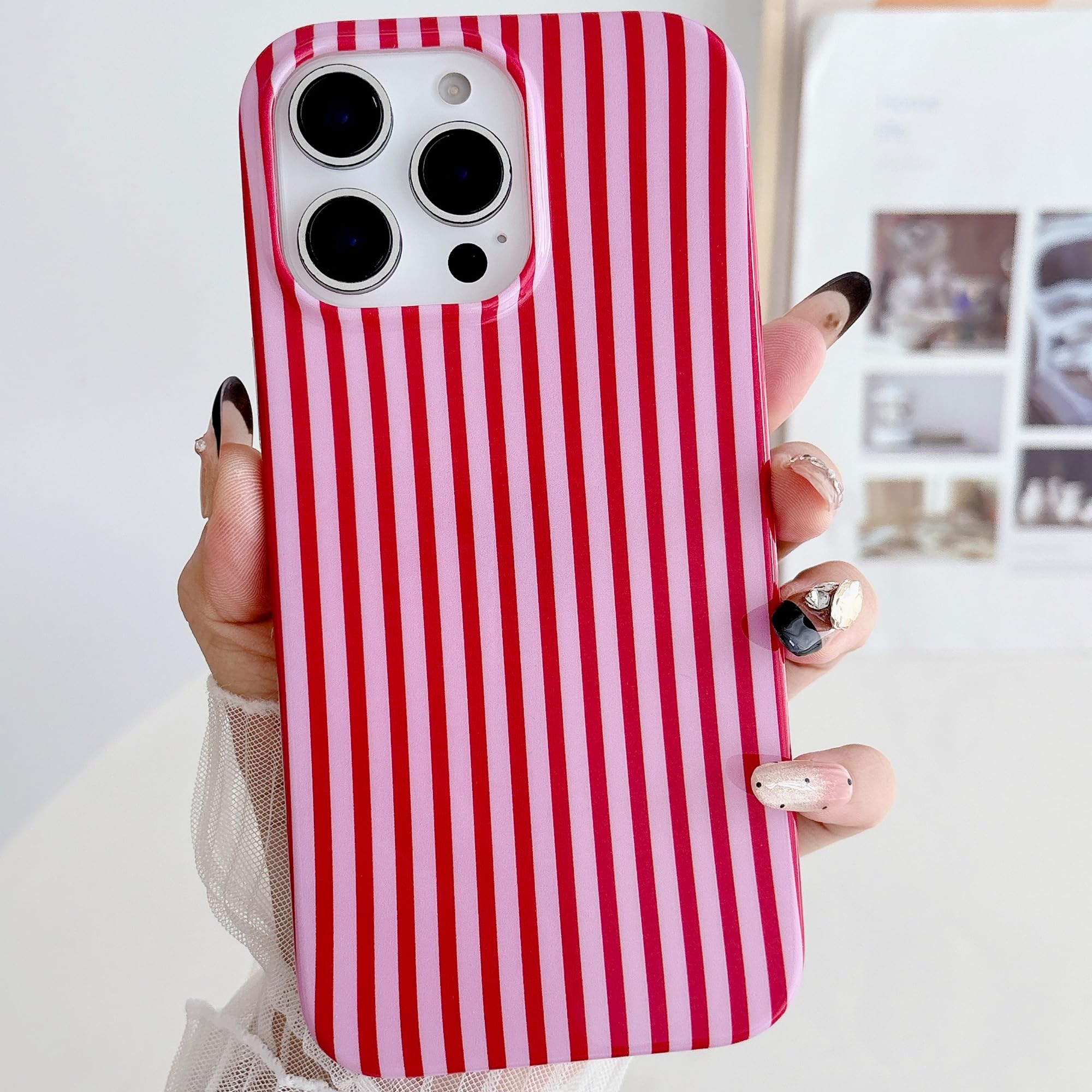 Coque de téléphone rétro iPhone 13 Pro tendance rayures colorées rose rouge - 8