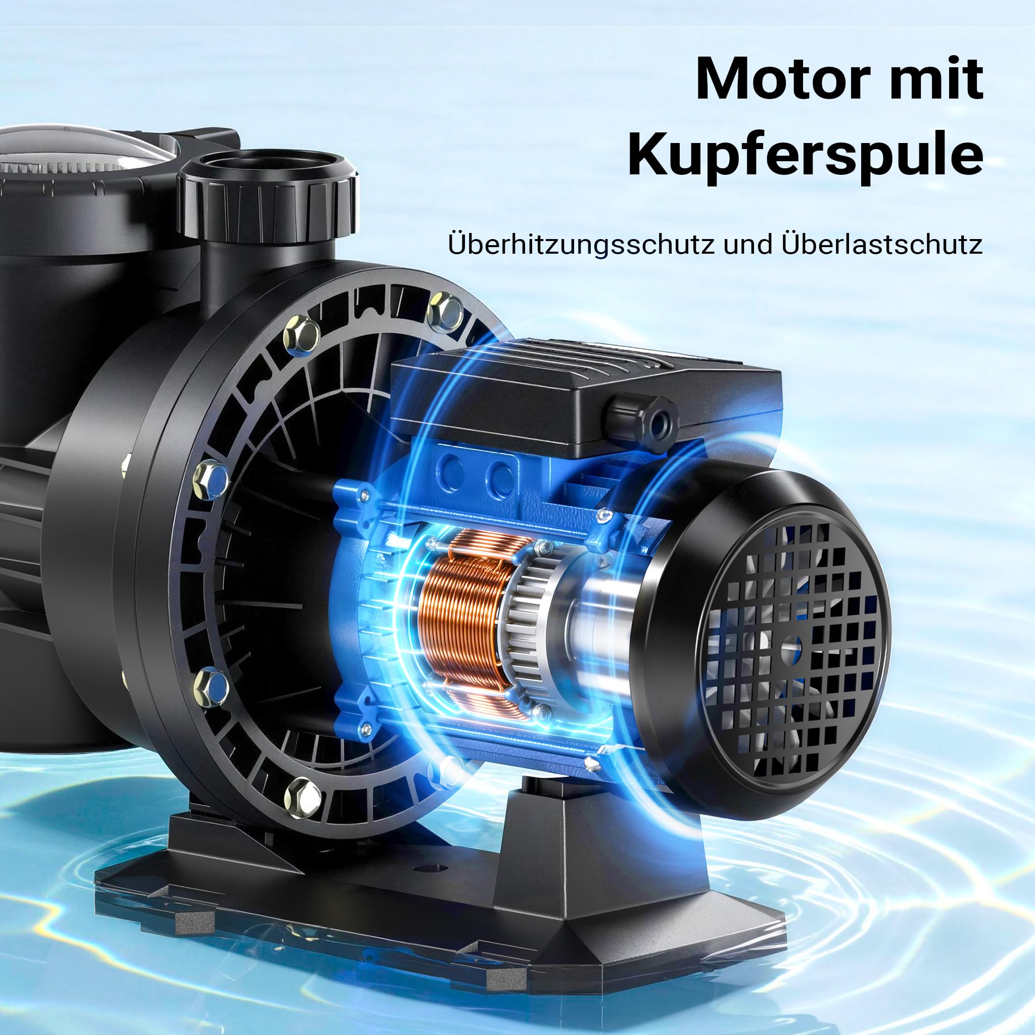 Wiltec Poolpumpe 16800 l/h 567 W für 67-100m³ Pools, Schwimmbadpumpe mit 10,5 m Förderhöhe, Umwälzpumpe für Schwimmbecken