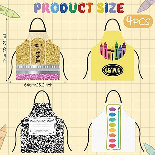 Miniatura 2 de Juego de 4 delantales de crayón de Halloween, disfraz de profesor, papelería, libro de lápices, delantales a juego para la familia de Halloween,