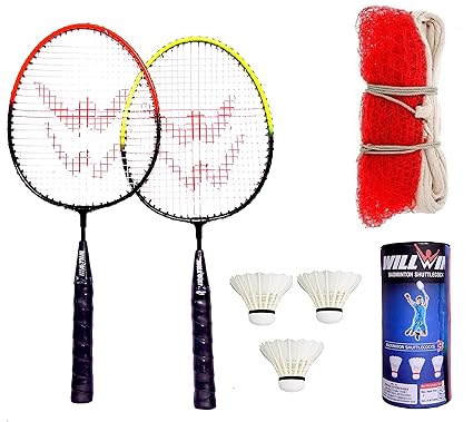 Shivgan WILLWIN Little Champ Badmintion Set of 2 Racquet and 3 Feather Shuttle and 1 Badmintion Net(Sepcial Combo for Kids),MULTICOLOURS,Standard