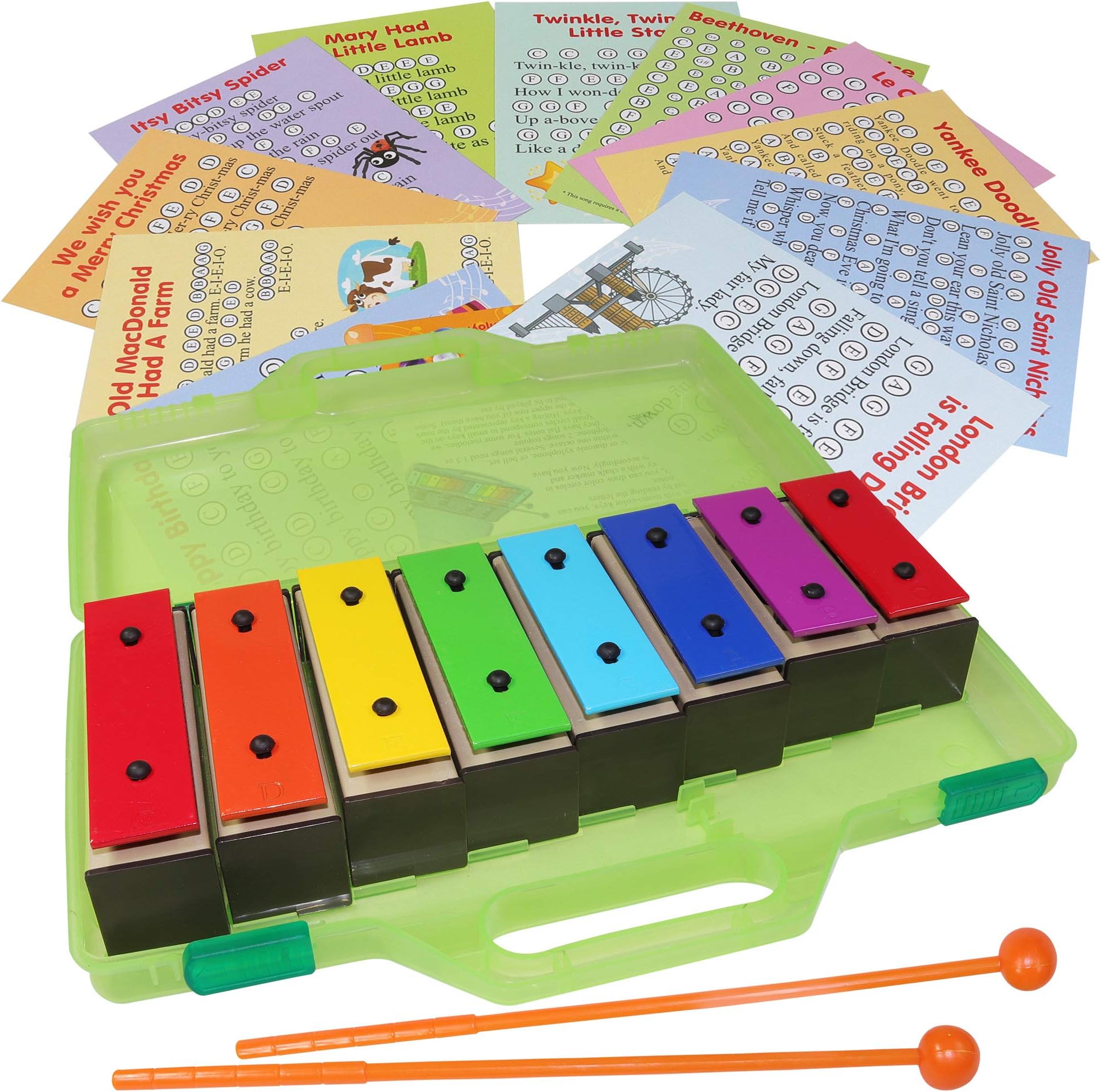Chime Bar - Resonator Bells with Songs - Color Glockenspiel 8 Note Xylophone Kit - Song Cards