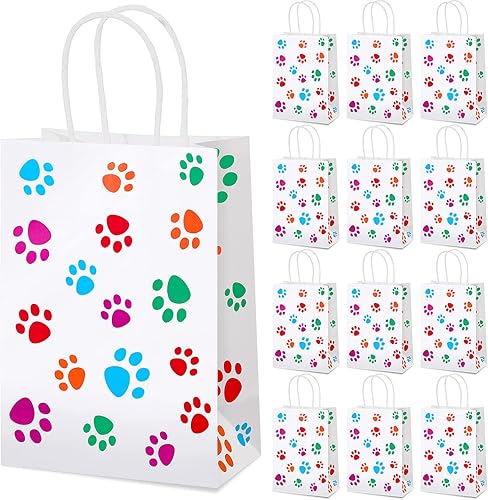 Clabby 24 bolsas de regalo con diseño de pata de perro, bolsas de papel con asas, recuerdos de fiesta de cachorros para gatos y mascotas, regalos de