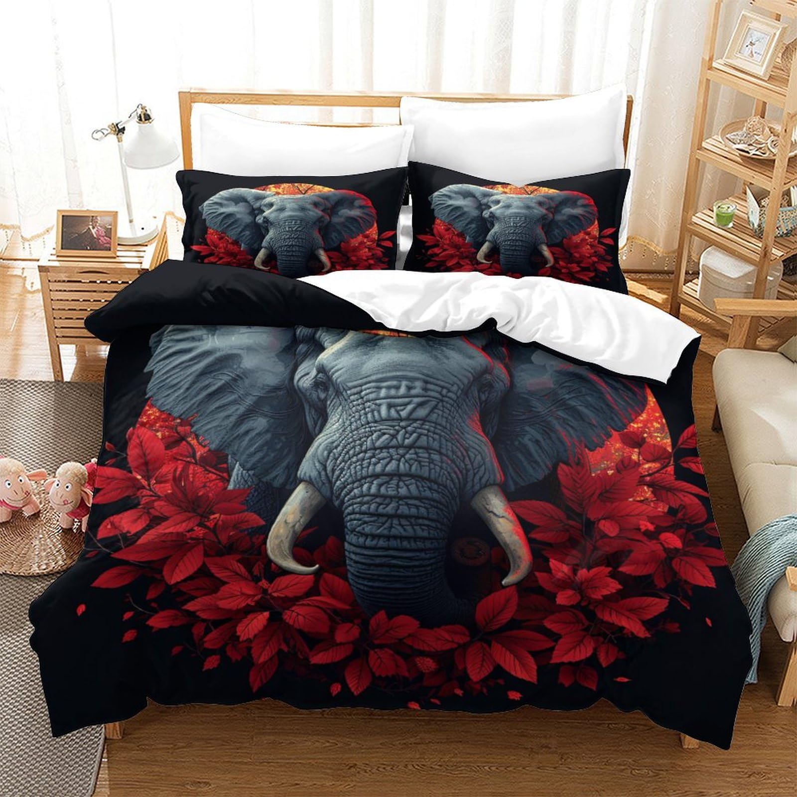 3D Printed Elephant Duvet Cover Sets Bedding Quilt Covers Zipper Closure Comforter Cover Microfibre Duvet Cover 3 Piece Duvet Cover Set for Teens And Adults Quilt Cover Set Super King（260x220cm）