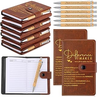 10 Sets 10 Set Difference Maker Employee Appreciation Gifts Inspirational A5 Leather Notebooks with Pens Thank You Motivational Gifts for Men Women Volunteers Teacher (Brown)