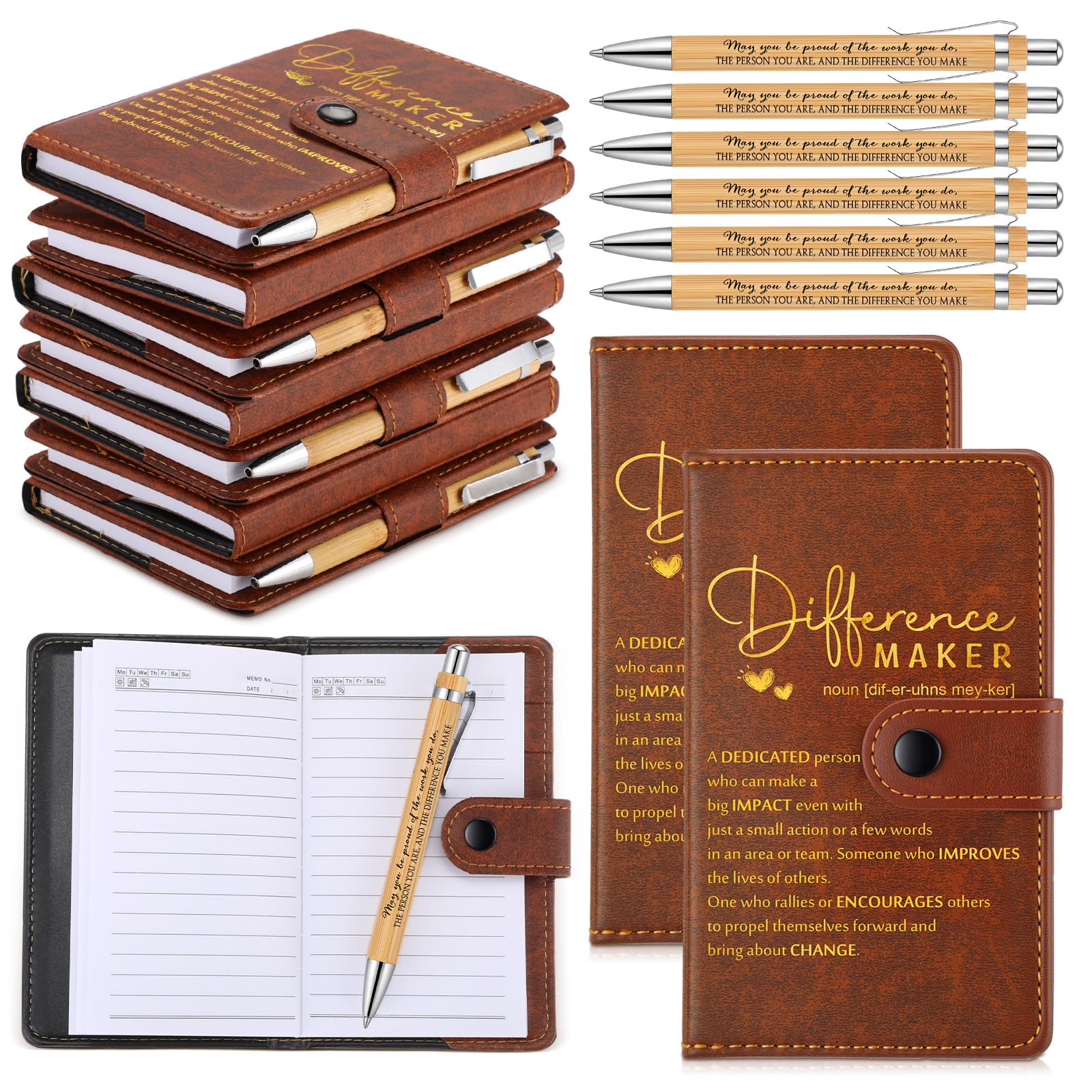 Photo 1 of Marspark 30 Sets Difference Maker Appreciation Gifts for Men Inspirational A5 Leather Notebooks with Pens Employee Thank You Gifts for Men Women Coworker Nurse Teacher Father's Day Graduation (Brown)