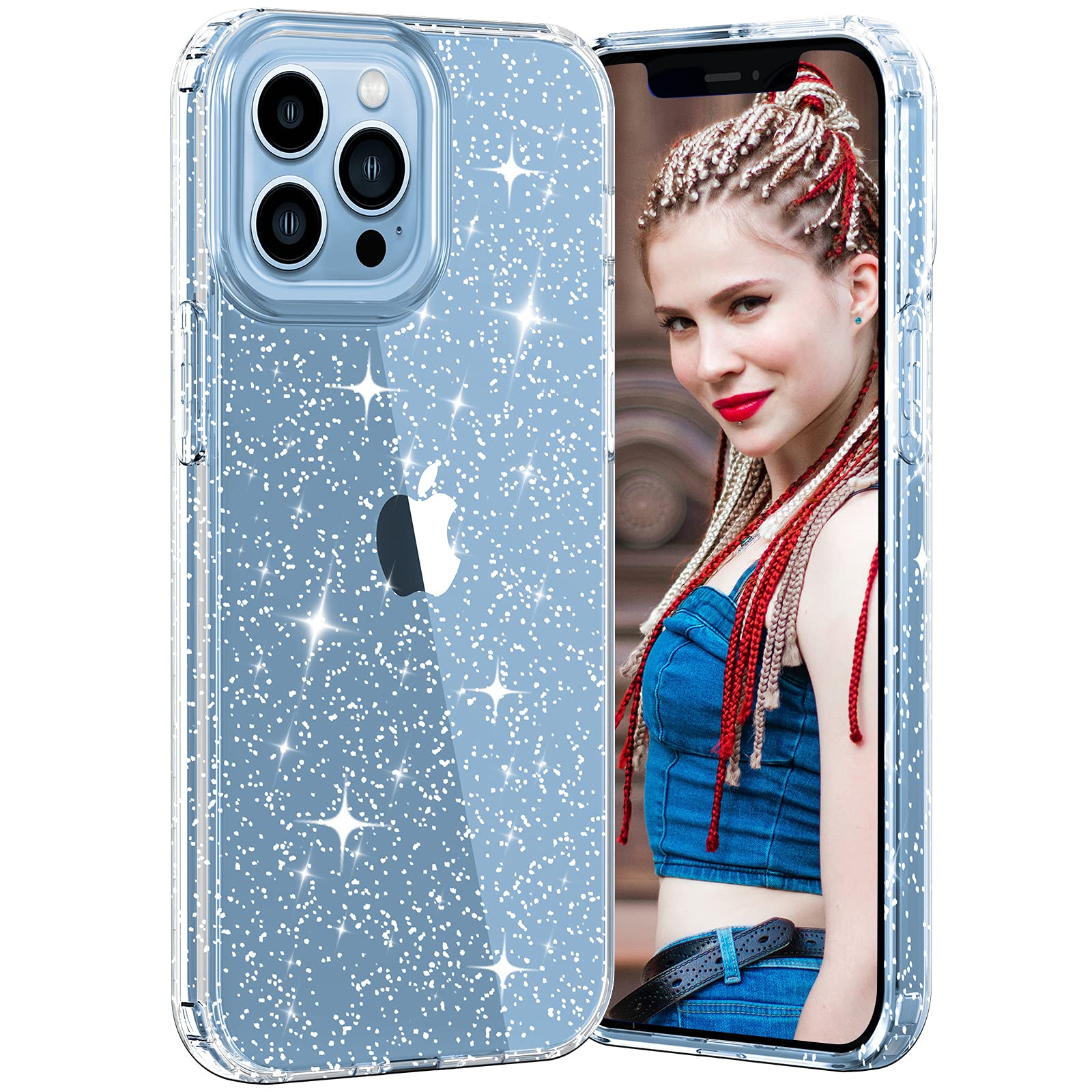Muntinfe Compatible with iPhone 13 Pro Clear Case for Women & Girls, Bling Sparkle Cute Soft TPU Slim Fit Drop Protection Shockproof Phone Cover for iPhone 13 Pro 6.1" 2021, Glitter Clear