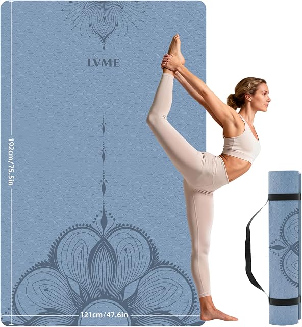 Tapis de yoga extra grand (193x122x1CM) & Épaisseur 10mm, Mat d'exercice antidérapant, haute densité TPE Tapis pour Pilates de Yoga & Home Gym entraînements