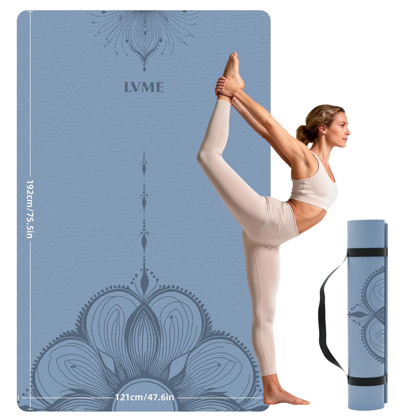 Large Yoga Mat (75.5"x47.6"x0.4"）Extra Wide &amp; Thick 10mm
