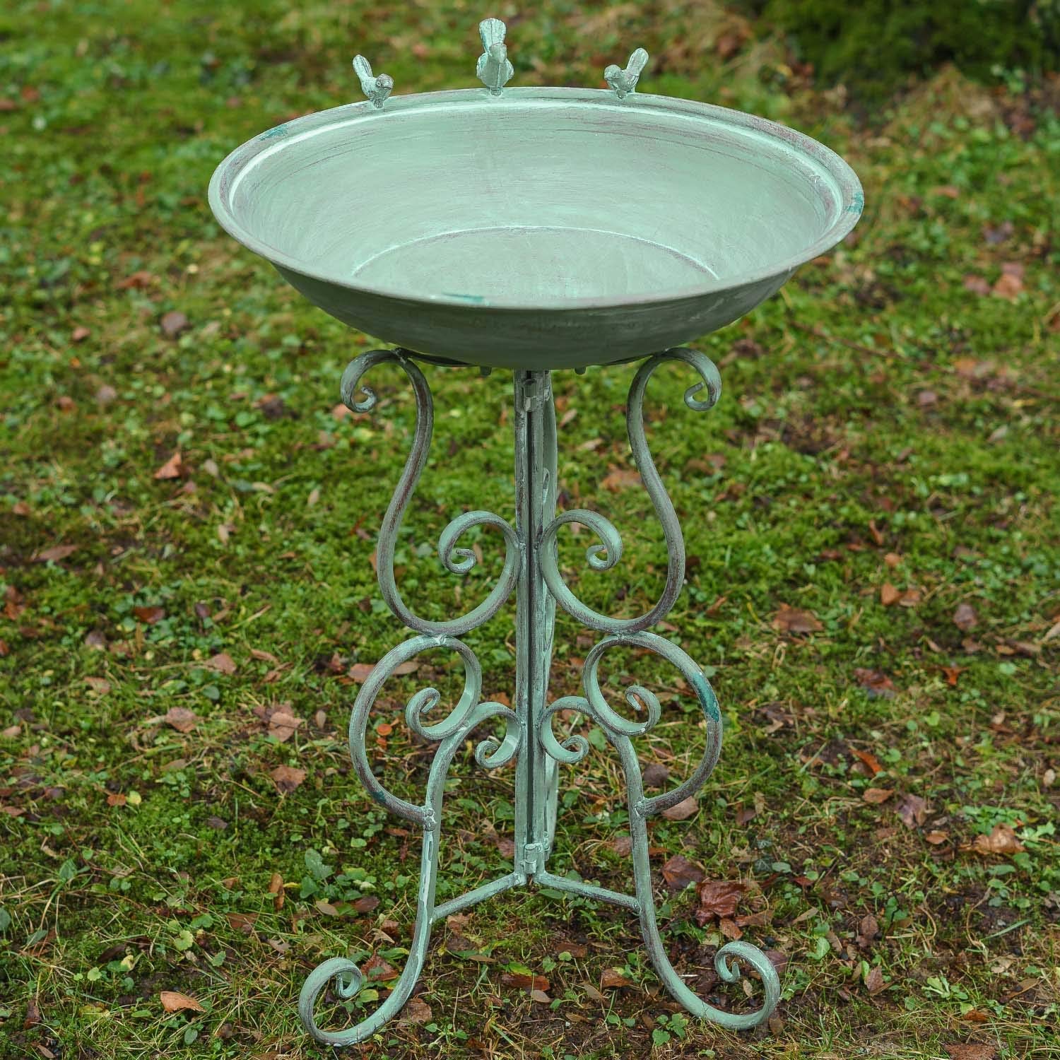 aubaho Vogeltränke Vogelbad Vogelbecken Garten Vogel Tränke Metall Antik-Stil grün 76cm Futterplatz
