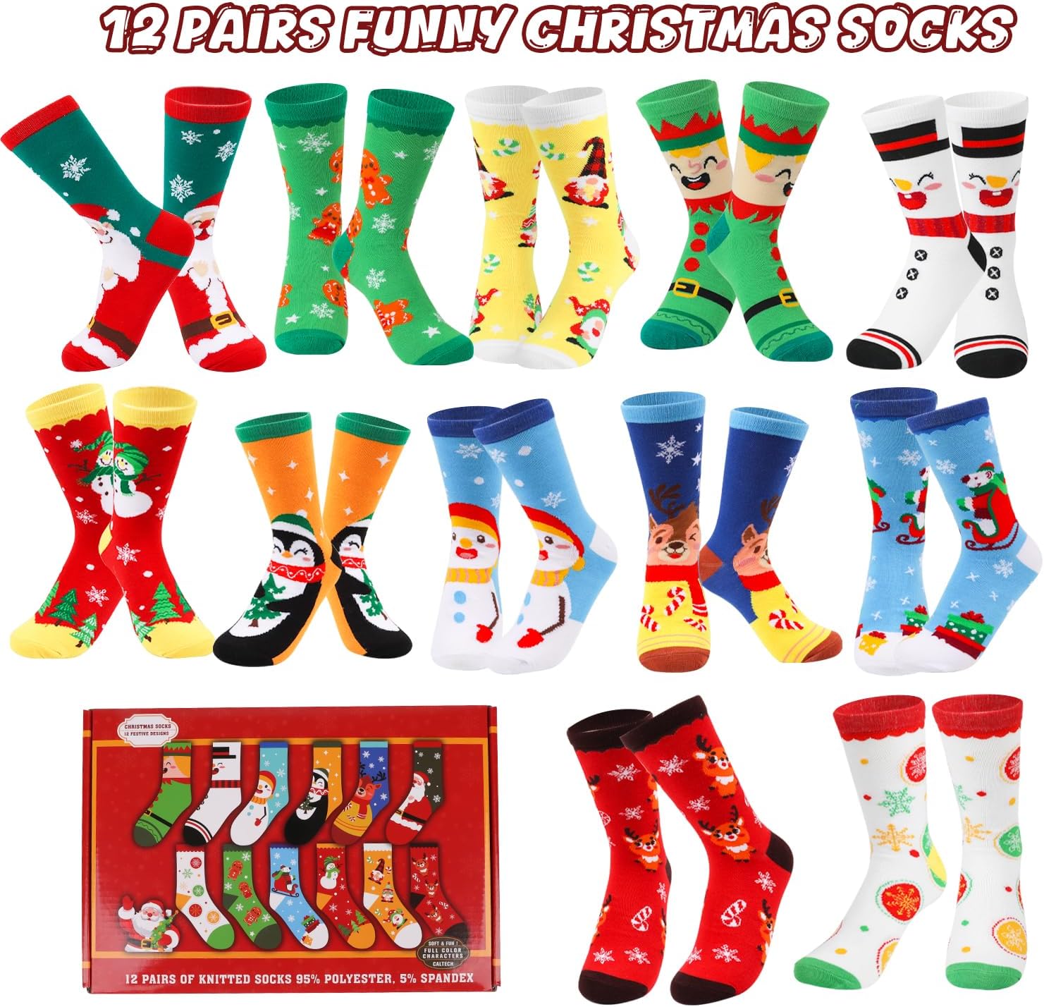 LOKIPA 12 Pairs Christmas Socks, Funny Christmas Socks Unisex Warm Thermal Novelty Gift Socks for Christmas Gift - Image 4