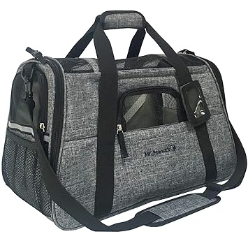 Mr. Peanut's Airline Approved Pet Carrier, Tall Profile Soft Sided Luxury Travel Tote with Faux Fleece Bedding, Premium Brand Zippers, Under Seat Compliant (Platinum Gray)