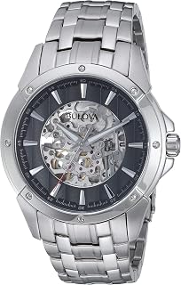 Bulova 男士 96A170XG 自动上弦 黑色 镂空 表盘 银色 手链 43mm 手表 (认证翻新)