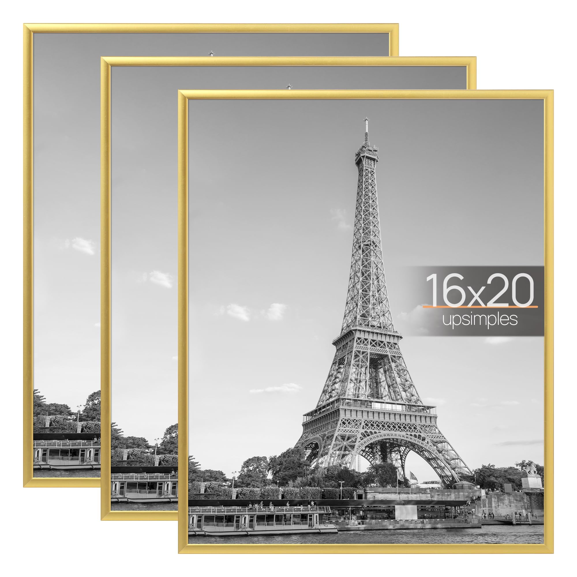 upsimples 16x20 Poster Frame, Easy Slide-In Assembly, Gold, 3 Pack