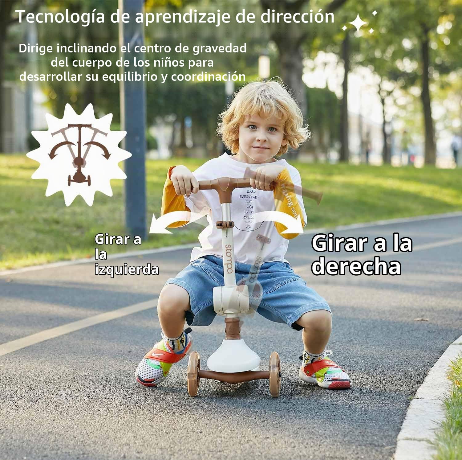 Stompa Patinete para niños de 2 años, Patinete 2 en 1 para niños a Partir de 2 años hasta 50 kg, con Asiento Plegable y Ruedas LED, Altura Regulable, Plegable, Scooter para niñas de 2-6 años