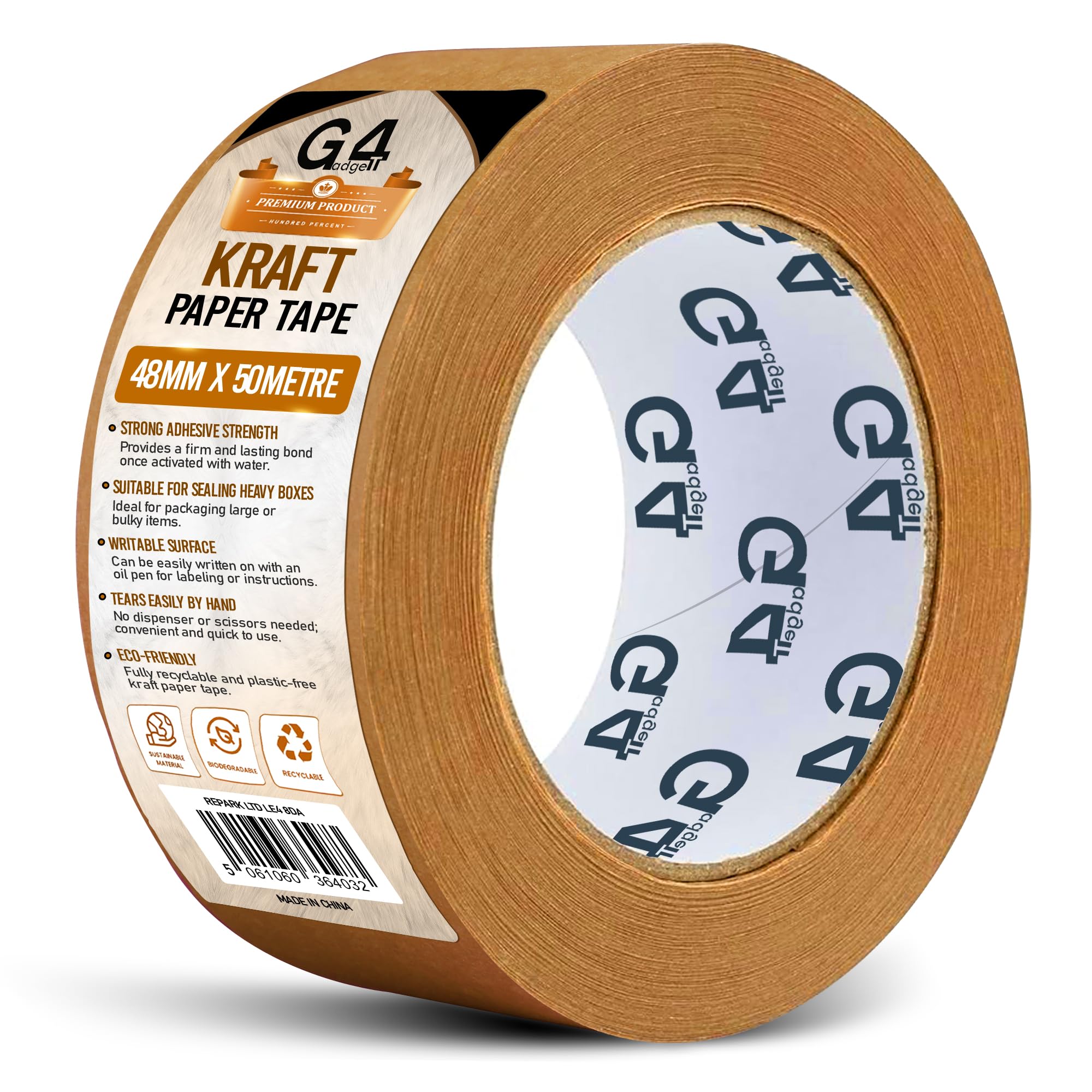 G4GADGET Kraft Paper Packing Tape 48mm x 50m | Brown Paper Parcel Tape | Eco-Friendly Recyclable Packaging Tape | Strong Adhesive for Boxes, Moving & Shipping
