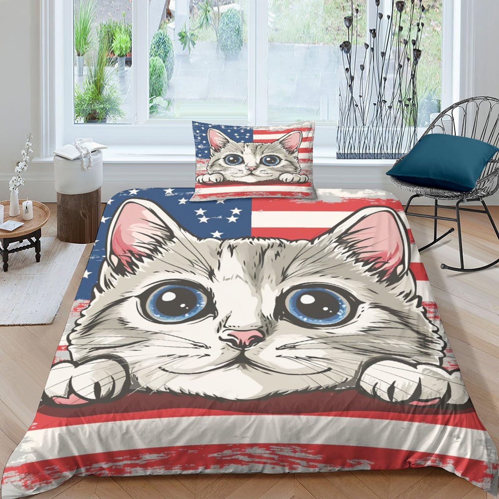 Housse de couette chat américain lit simple avec 2 taies d'oreiller microfibre