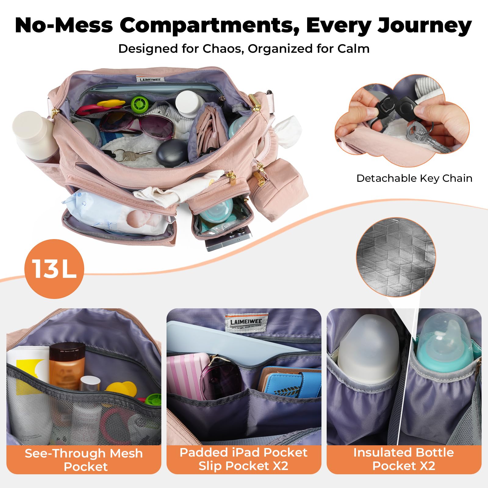 Bolso Cambiador Mullido 2 en 1, Organizador de Carrito y Bandolera para Mamá, 13L Ligero, Bolsa de Viaje Bebé, Trabajo, Gimnasio, Hospital Maternidad