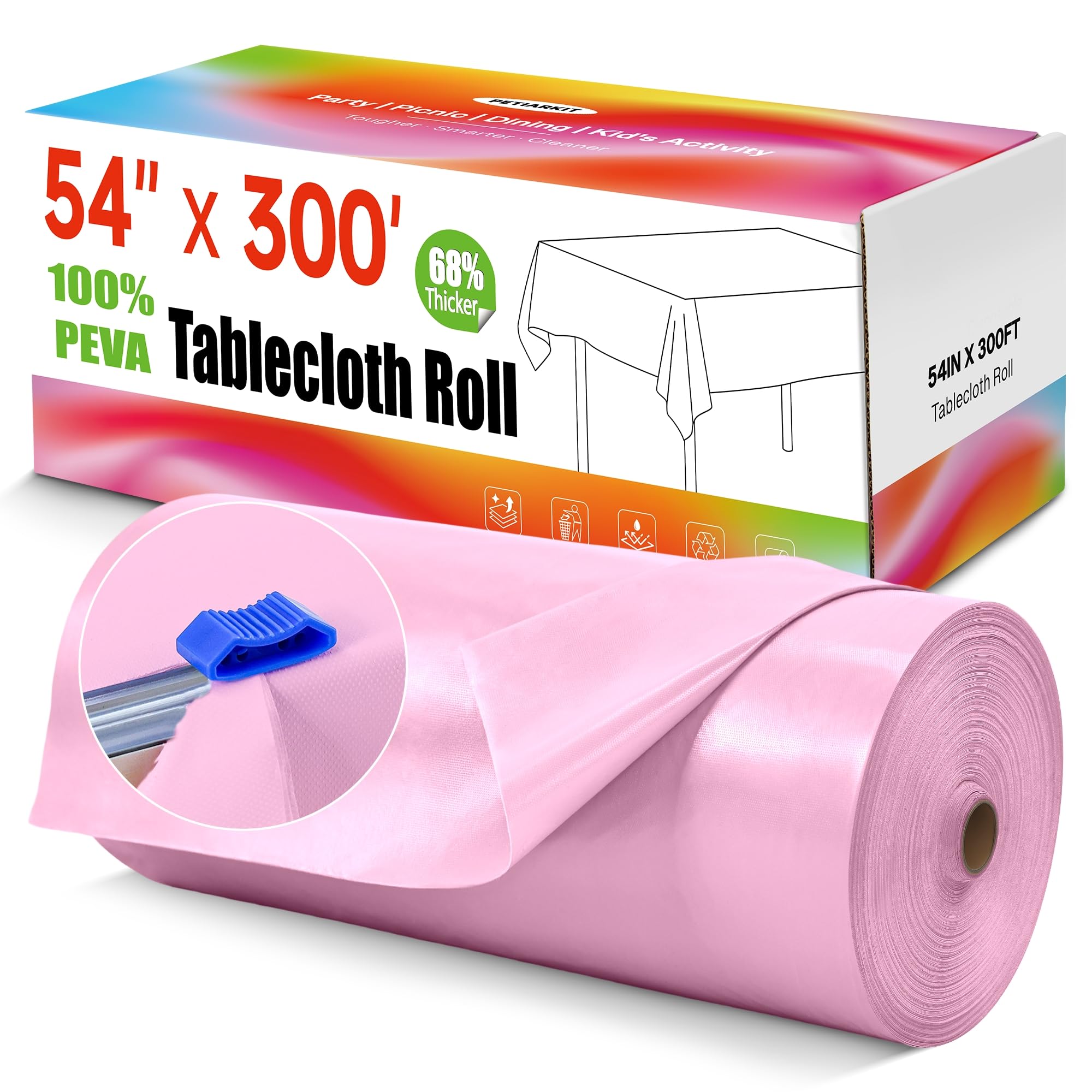 Disposable Tablecloth Roll,54x 300Ft Plastic Table Cloth with Slide Cutter